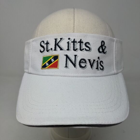 St. Kitts & Nevis Men's Strapback Sun Visor Cap Hat White Size 58CM Embroidered - Picture 2 of 7